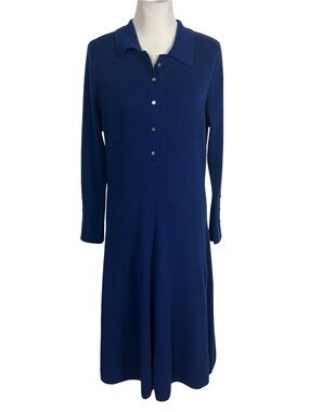 Munrospun Merino Cashmere Blue Collared Sweater Dress Large Preppy Quiet Luxury